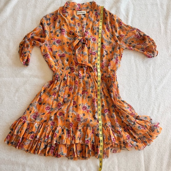 Nicholas Ruffle Mini Dress Floral Multi Print Victorian Front Tie Size 38 US S - Picture 11 of 14